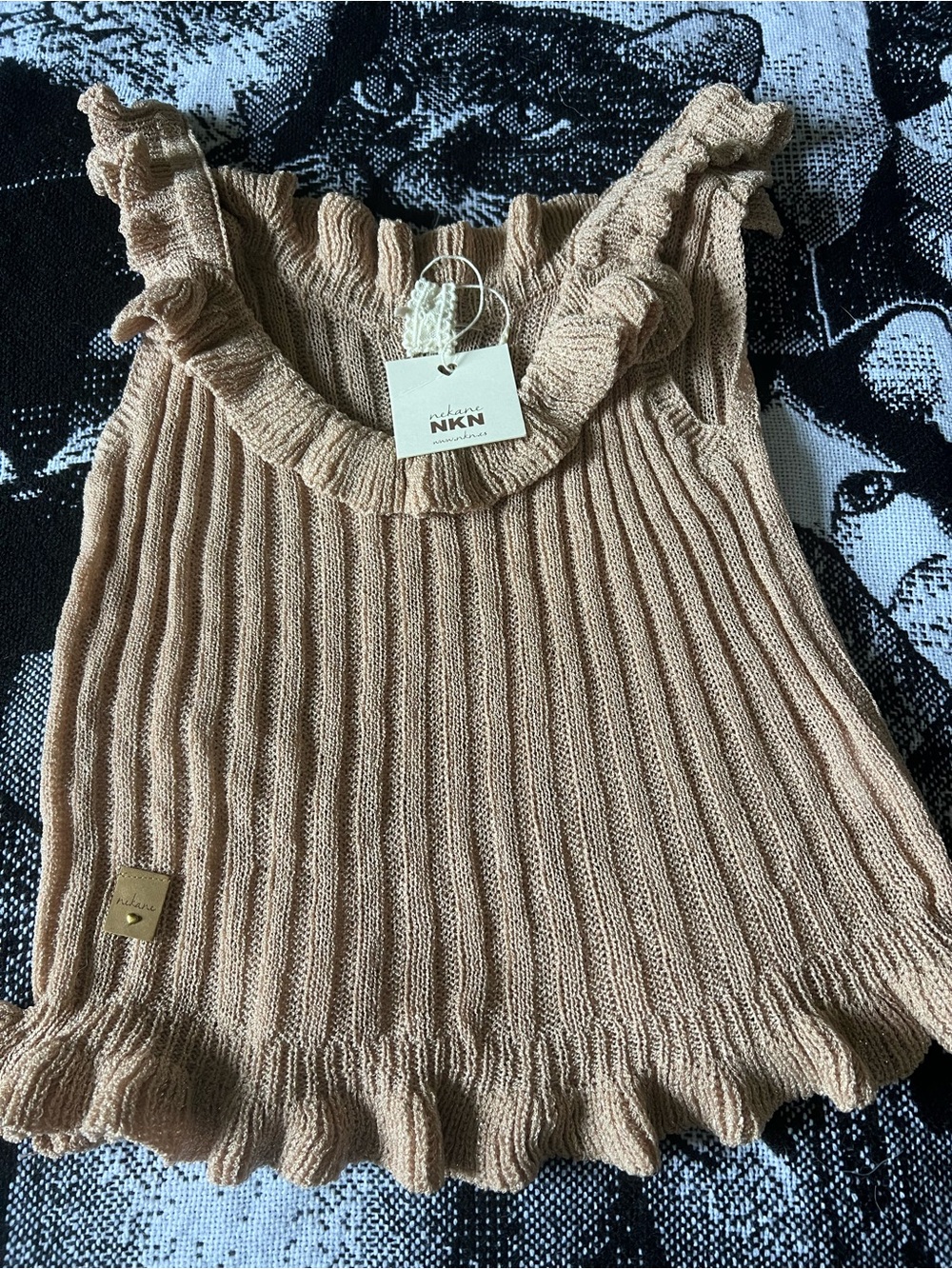 Ribbed Ruffle Tank Top in Taupe Blush